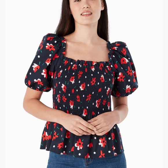 Kate Spade Whimsy Floral Puff Sleeve Top size small - Picture 2 of 10